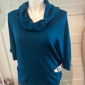 Chaus Blue Cowl Neck Sweater